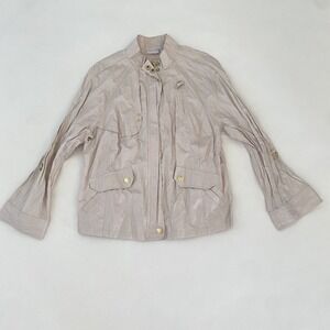 Zenergy Chico's 12 Large Zip Up Lightweight Jacket Beige Gold Snaps (Chicos Sz 2